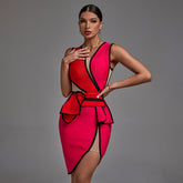 Robe midi bandage sans manches à col V en maille