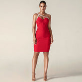 Robe bandage mini asymétrique à strass PH01214