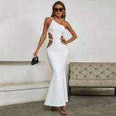 Robe bandage maxi asymétrique sans manches à découpes PZC1571