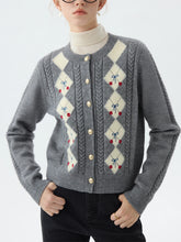 Cardigan en maille jacquard à col rond pour le bureau