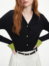Gilet long en maille à col V et blocs de couleur