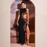 Robe longue fendue à imprimé serpent