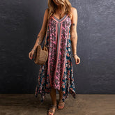 Robe bohème sans manches et dos nu en coton imprimé floral