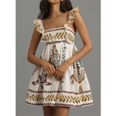 Robe courte à volants et imprimé floral, style trapèze