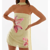 Robe de vacances moulante sans bretelles à fleurs