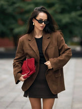 Manteau court d'automne rétro à poches et revers