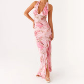 Robe maxi moulante à bretelles spaghetti et imprimé floral