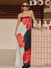 Robe de vacances bustier à imprimé floral et épaules dénudées, coupe trapèze