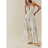 Robe de vacances brodée à dos nu et smocks