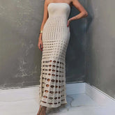 Robe longue bustier en maille ajourée