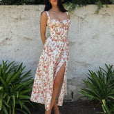 Robe corset à fines bretelles et imprimé floral