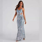 Robe midi de soirée à col en V ajouré et paillettes
