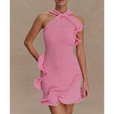 Robe moulante sans manches à col halter en dentelle