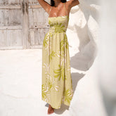 Robe de vacances à bretelles fines et smockées à fleurs, avec dos lacé
