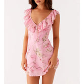 Robe moulante sans manches à volants et col en V