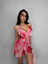 Robe de soirée dos nu transparente à imprimé floral