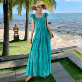 Robe bohème à manches papillon en dentelle et broderie florale
