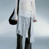 Jupe blanche asymétrique en dentelle grunge