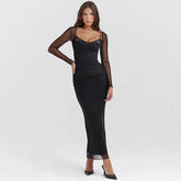 Robe de soirée maxi bustier dos nu en résille