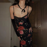 Robe maxi moulante dos nu à fleurs rétro