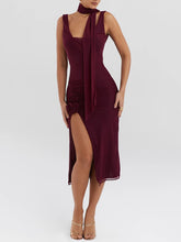 Robe midi fendue en maille à fleurs