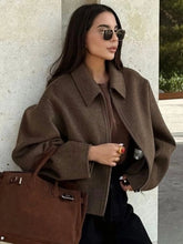 Manteau court en laine marron à fermeture éclair
