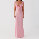 Robe moulante unie à col V et coupe ajustée