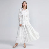 Ensemble jupe longue et chemisier en dentelle blanche, style bohème décontracté