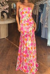 Robe bustier trapèze dos nu à fleurs