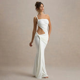 Robe de bal décontractée à une épaule dénudée sans manches et à volants