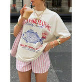 T-shirt oversize vintage en coton à motifs de fruits de mer