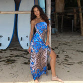 Robe moulante léopard sexy sans bretelles Y2K