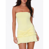 Robe moulante à volants unie