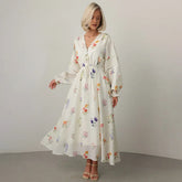 Robe longue à manches lanternes et imprimé floral