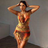 Robe mini dos nu à franges tie-dye