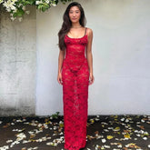 Robe longue bustier transparente en maille froncée