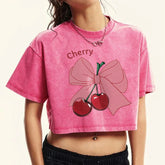 T-shirt slim en coton avec motif de cerises et nœud papillon