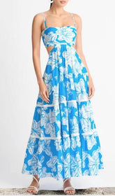 Robe d'été fluide à bretelles et imprimé floral bleu