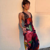 Robe florale sans manches à queue de poisson