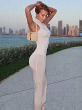 Robe de vacances moulante transparente à épaules dénudées