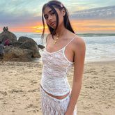 Haut court en dentelle blanche transparente