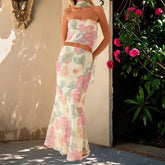 Ensemble deux pièces jupe moulante bustier à fleurs
