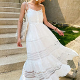 Robe bohème blanche en coton sans manches avec dos élastique