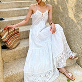Robe bohème blanche en coton sans manches et dos nu