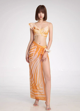 Ensemble bikini à volants imprimé abstrait