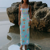 Robe de vacances à sequins et col carré