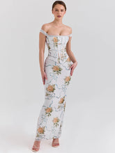 Robe maxi fleurie dos nu épaules dénudées