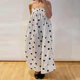 Robe de vacances trapèze à pois volantés