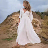 Robe bohème en polyester à col V profond et taille élastique