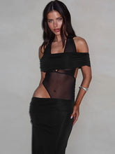 Robe de soirée asymétrique en résille sans taille, épaule dénudée